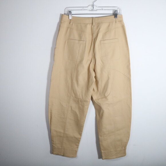 Marella Barrel Leg High Rise Crop Pants Womens 8 Beige Baggy Cotton Wide Leg - Picture 6 of 6